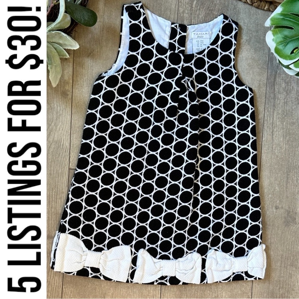 Tahari Baby Girl Black and White Circle Pattern Geometric Dress Size 24 Months